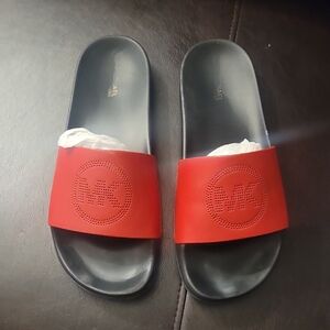 Michael Kors Red and Black Logo Slides